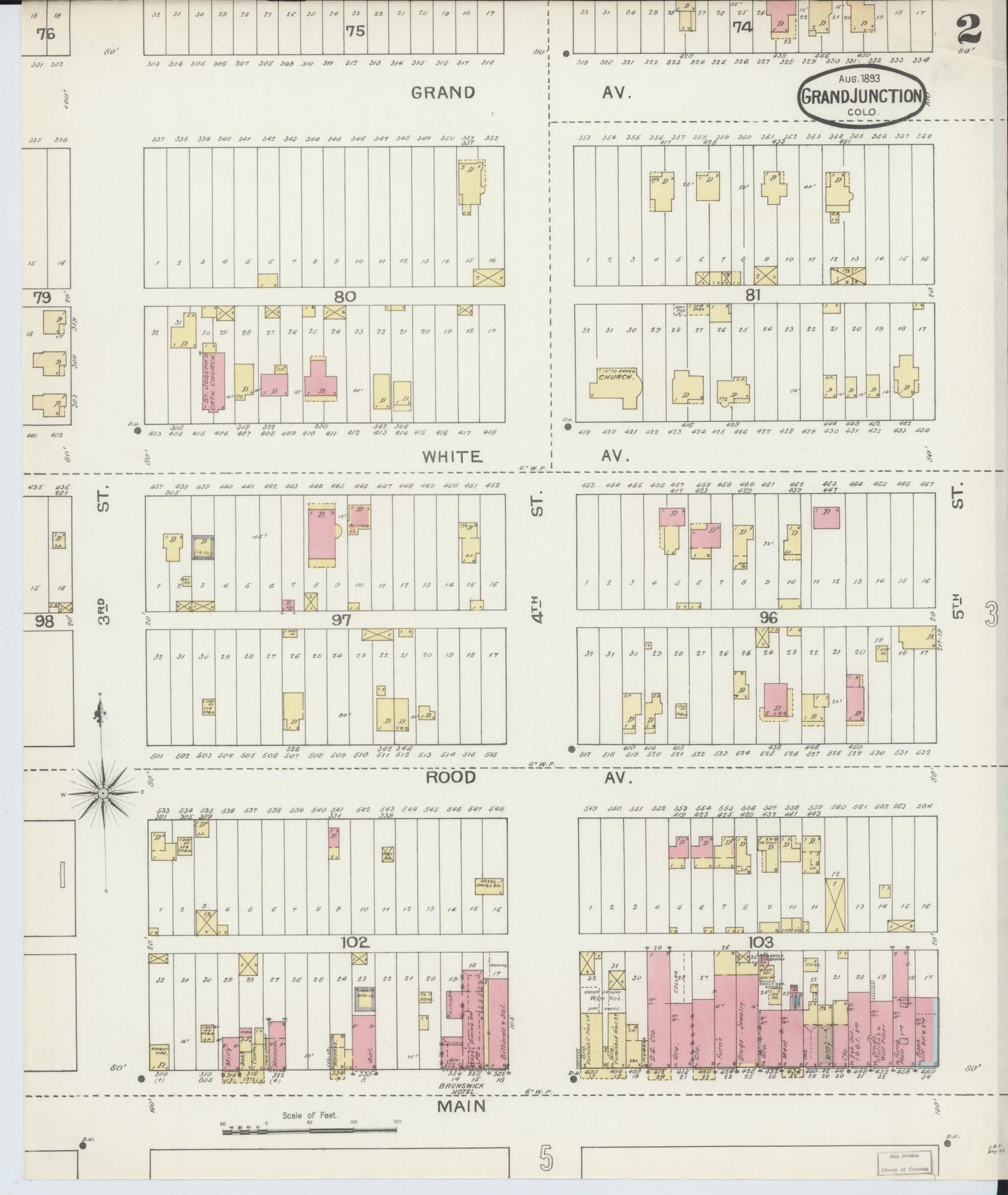 Sanborn Fire Insurance Map from Grand Junction, Mesa County, Colorado (1893), Sheet #0002 - Historic Sanborn Fire Insurance Map Print, vintage old map wall art, antique decor, genealogy gift, Colorado Colorado map