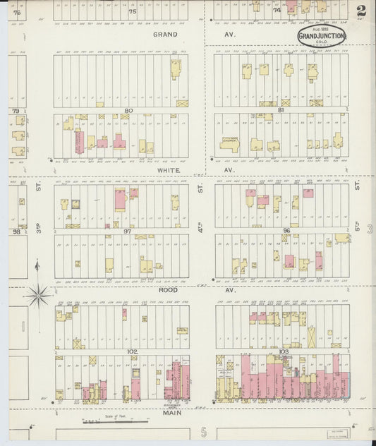 Sanborn Fire Insurance Map from Grand Junction, Mesa County, Colorado (1893), Sheet #0002 - Historic Sanborn Fire Insurance Map Print, vintage old map wall art, antique decor, genealogy gift, Colorado Colorado map