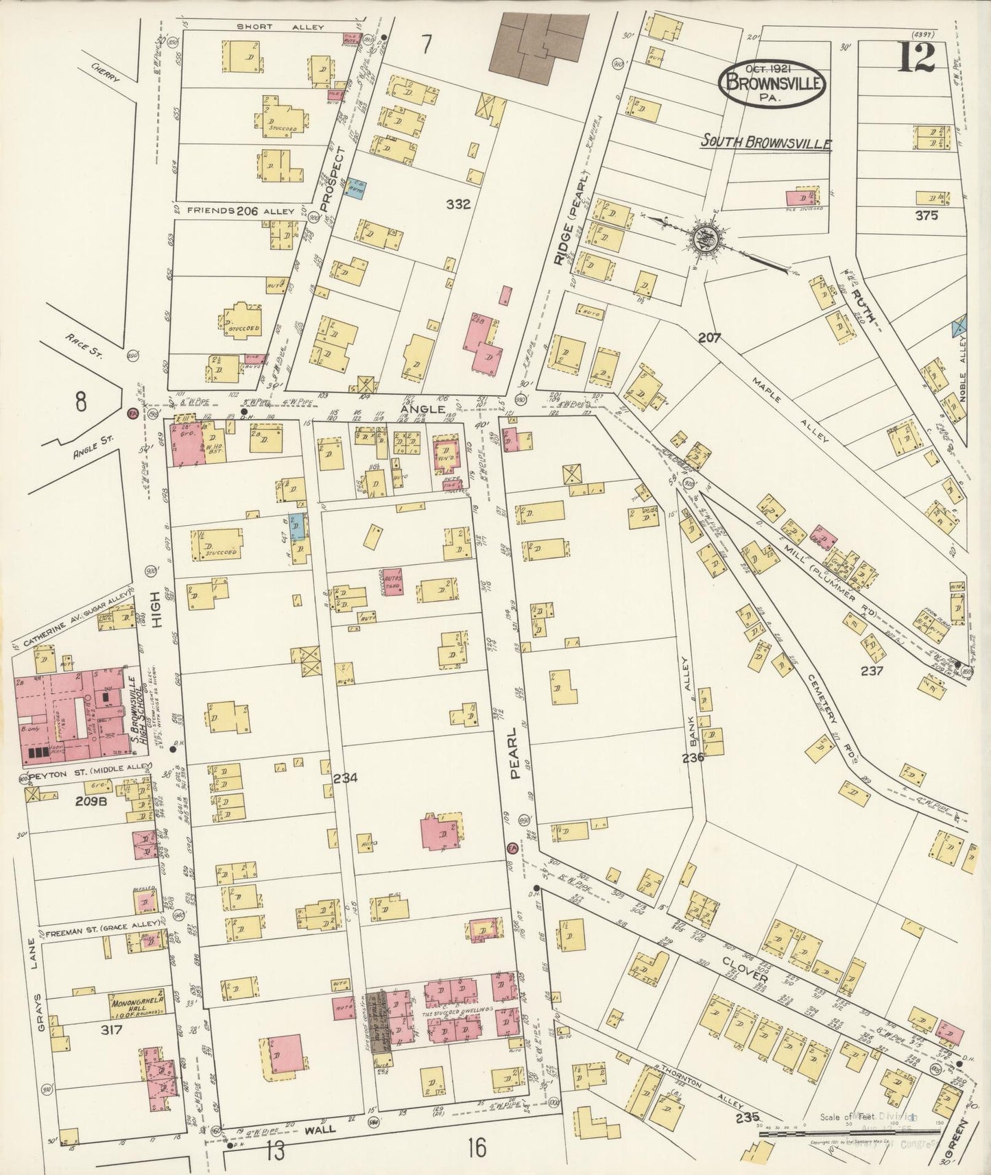 Sanborn Fire Insurance Map from Brownsville, Fayette County, Pennsylvania (1921), Sheet #0012 - Historic Sanborn Fire Insurance Map Print, vintage old map wall art, antique decor, genealogy gift, Pennsylvania Pennsylvania map