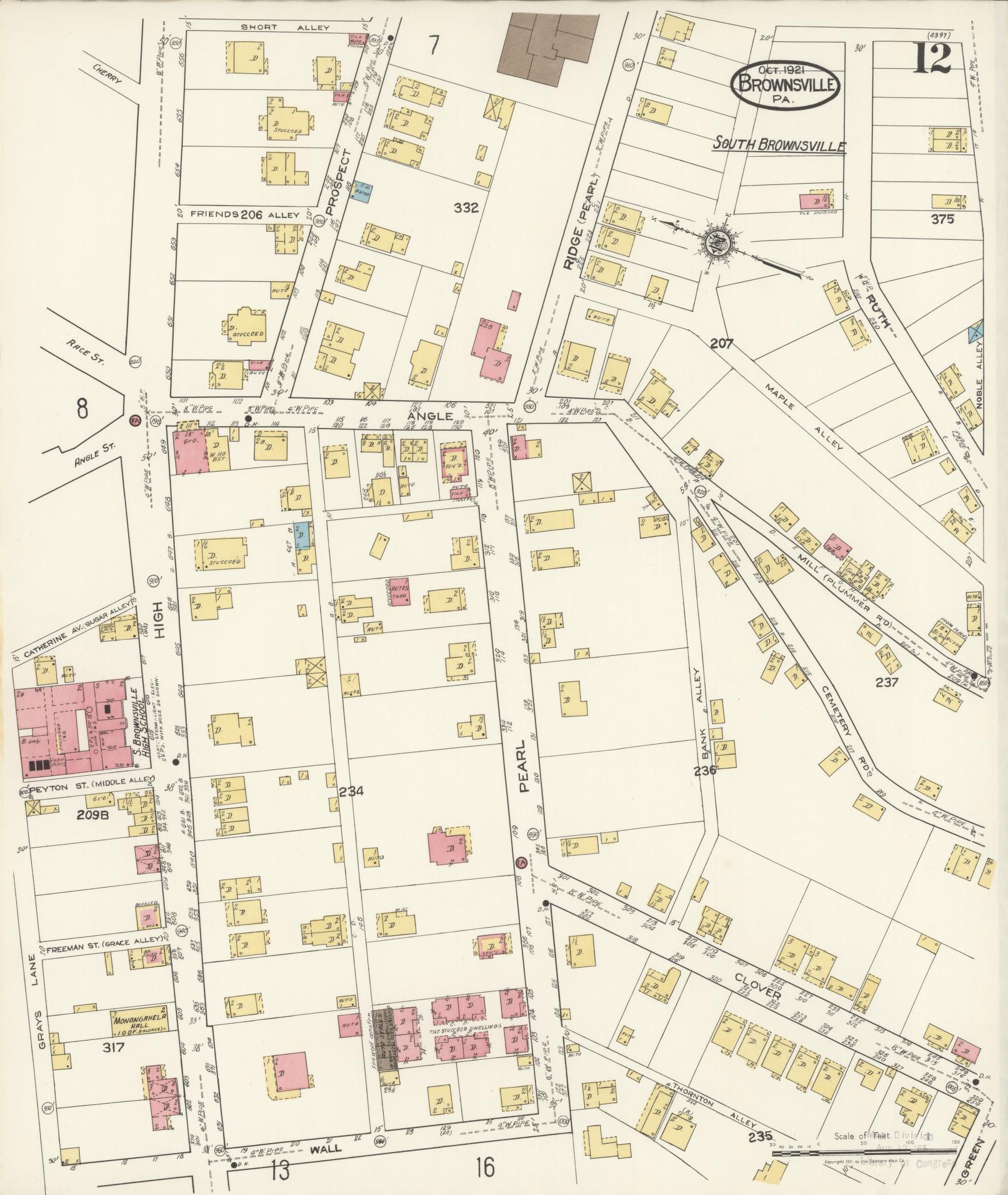 Sanborn Fire Insurance Map from Brownsville, Fayette County, Pennsylvania (1921), Sheet #0012 - Historic Sanborn Fire Insurance Map Print, vintage old map wall art, antique decor, genealogy gift, Pennsylvania Pennsylvania map