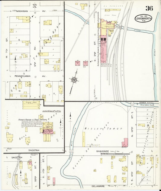 Sanborn Fire Insurance Map from Leavenworth, Leavenworth County, Kansas (1913), Sheet #0037 - Historic Sanborn Fire Insurance Map Print, vintage old map wall art, antique decor, genealogy gift, Kansas Kansas map