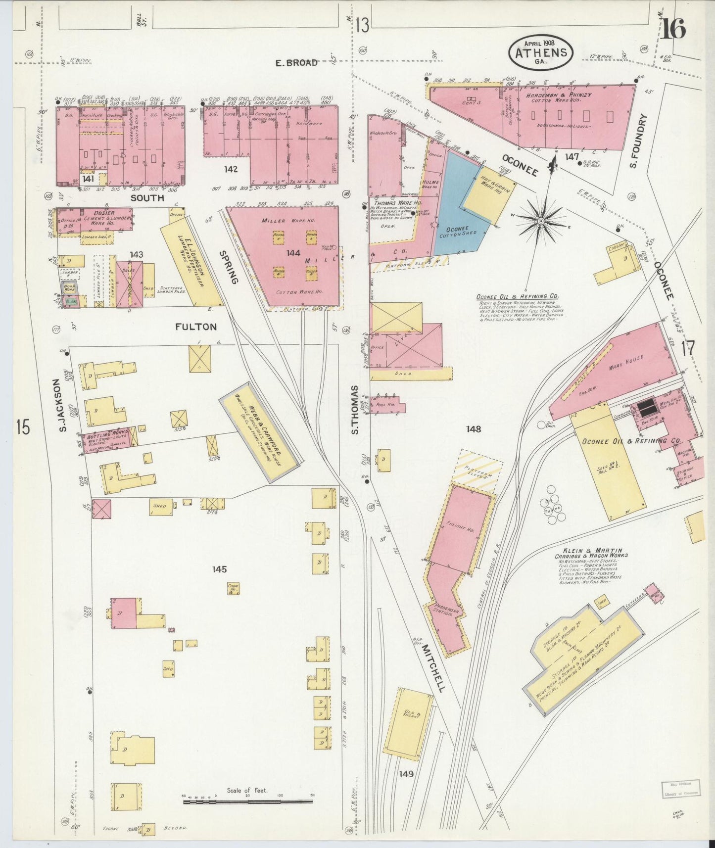 Sanborn Fire Insurance Map from Athens, Clarke County, Georgia (1908), Sheet #0016 - Complete Map Set gallery image, historic Sanborn map, vintage wall art, Georgia Georgia