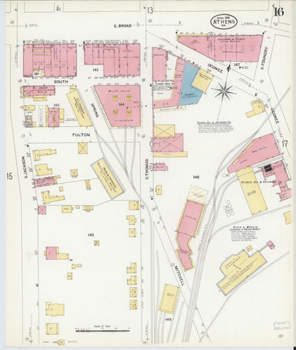Sanborn Fire Insurance Map from Athens, Clarke County, Georgia (1908), Sheet #0016 - Complete Map Set gallery image, historic Sanborn map, vintage wall art, Georgia Georgia