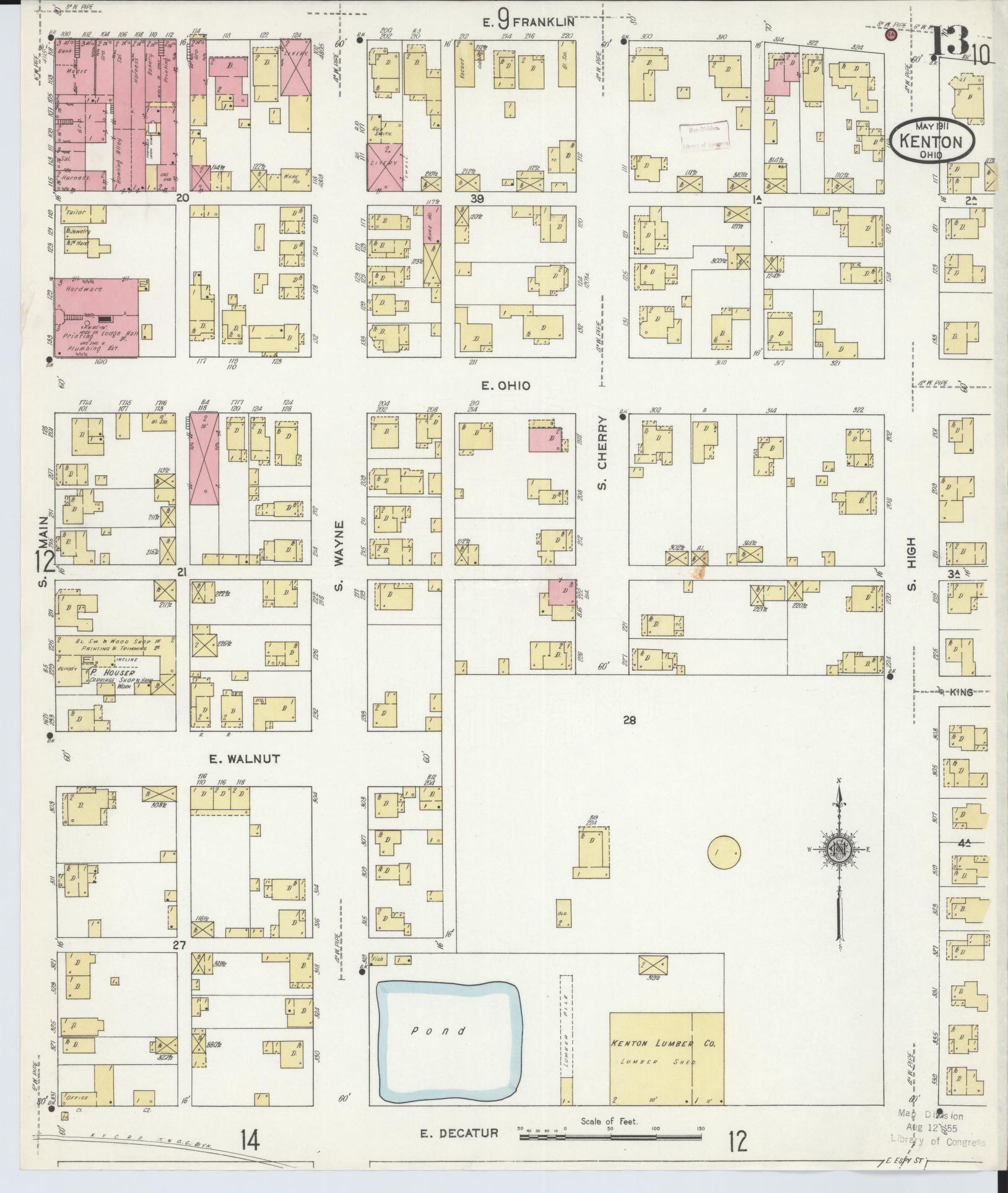 Sanborn Fire Insurance Map from Kenton, Hardin County, Ohio (1911), Sheet #0013 - Historic Sanborn Fire Insurance Map Print, vintage old map wall art, antique decor, genealogy gift, Ohio Ohio map