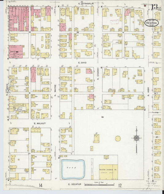 Sanborn Fire Insurance Map from Kenton, Hardin County, Ohio (1911), Sheet #0013 - Historic Sanborn Fire Insurance Map Print, vintage old map wall art, antique decor, genealogy gift, Ohio Ohio map