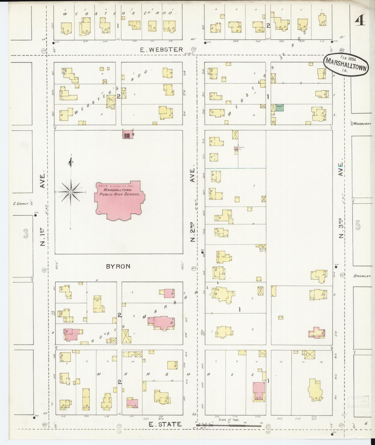 Sanborn Fire Insurance Map from Marshalltown, Marshall County, Iowa (1894), Sheet #0004 - Historic Sanborn Fire Insurance Map Print, vintage old map wall art