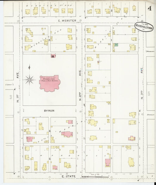 Sanborn Fire Insurance Map from Marshalltown, Marshall County, Iowa (1894), Sheet #0004 - Historic Sanborn Fire Insurance Map Print, vintage old map wall art