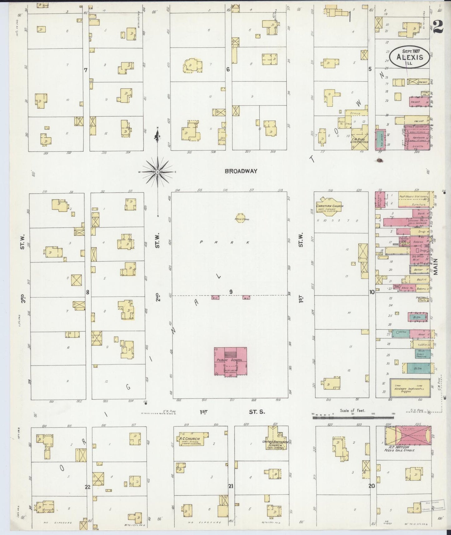 Sanborn Fire Insurance Map from Alexis, Warren County, Illinois (1907), Sheet #0002 - Historic Sanborn Fire Insurance Map Print, vintage old map wall art, antique decor, genealogy gift, Illinois Illinois map