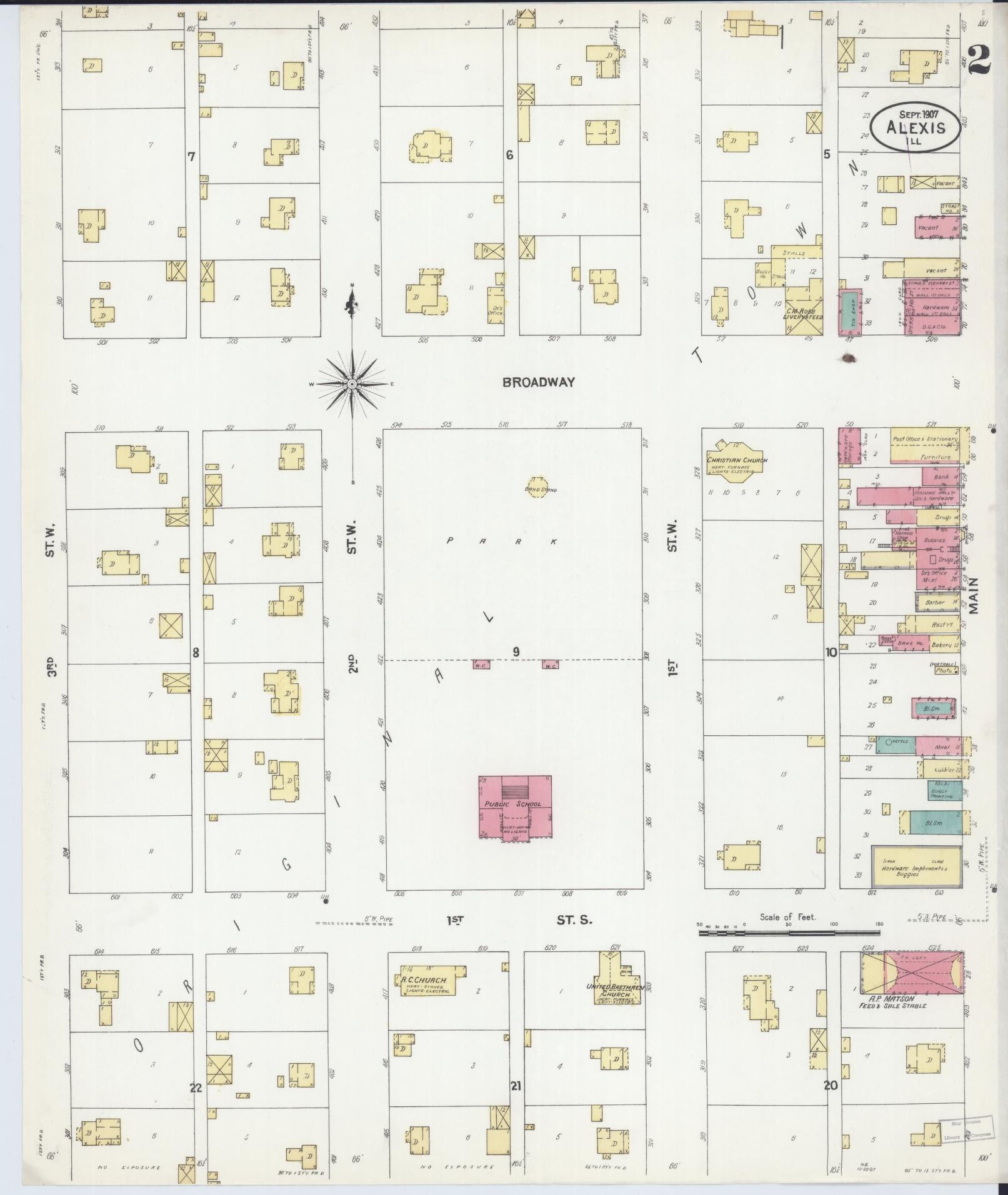 Sanborn Fire Insurance Map from Alexis, Warren County, Illinois (1907), Sheet #0002 - Historic Sanborn Fire Insurance Map Print, vintage old map wall art, antique decor, genealogy gift, Illinois Illinois map