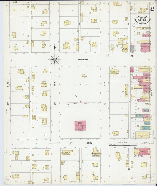 Sanborn Fire Insurance Map from Alexis, Warren County, Illinois (1907), Sheet #0002 - Historic Sanborn Fire Insurance Map Print, vintage old map wall art, antique decor, genealogy gift, Illinois Illinois map