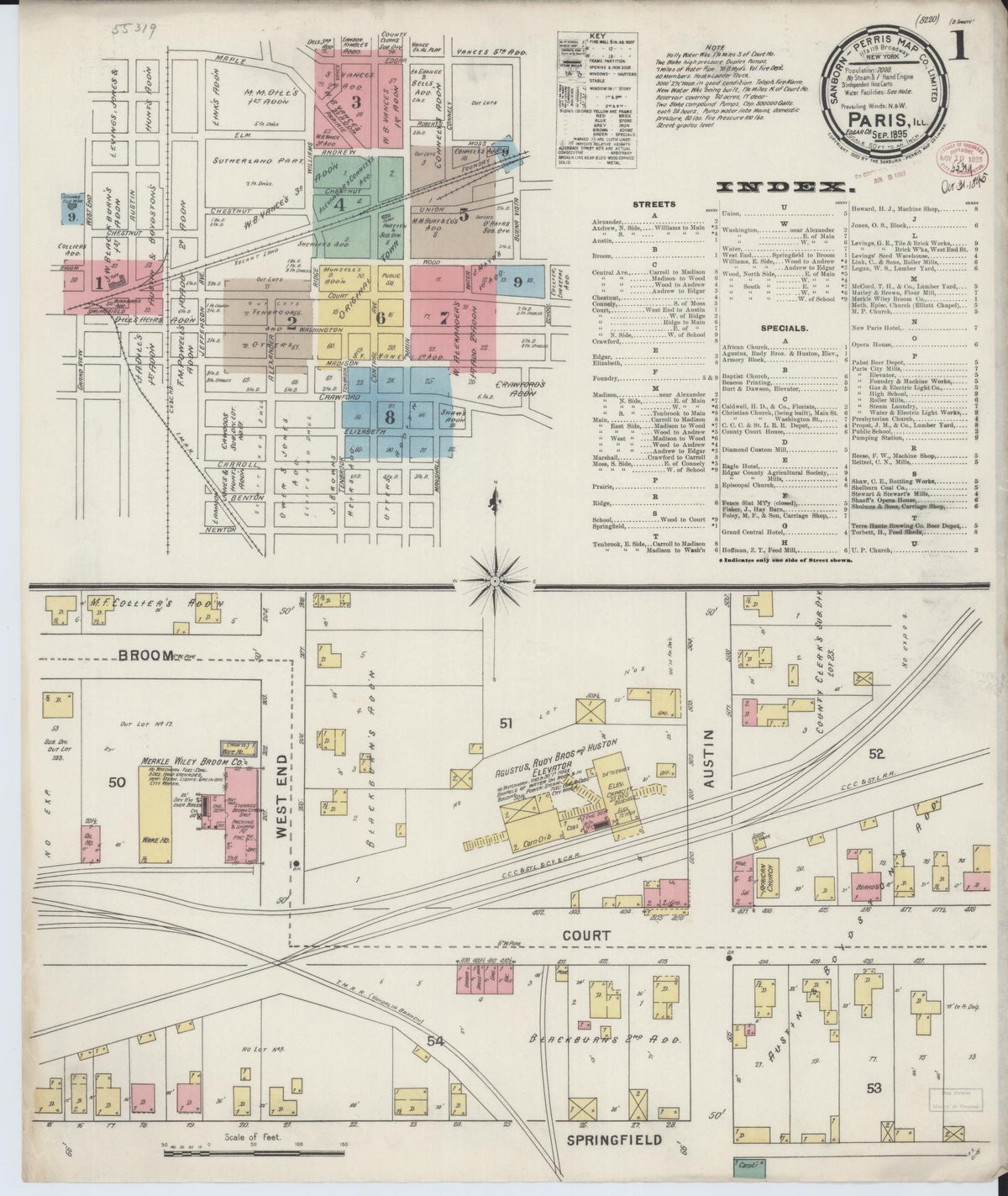 Sanborn Fire Insurance Map from Paris, Edgar County, Illinois (1895), Sheet #0001 - Historic Sanborn Fire Insurance Map Print, vintage old map wall art, antique decor, genealogy gift, Illinois Illinois map