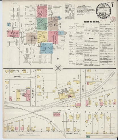 Sanborn Fire Insurance Map from Paris, Edgar County, Illinois (1895), Sheet #0001 - Historic Sanborn Fire Insurance Map Print, vintage old map wall art, antique decor, genealogy gift, Illinois Illinois map