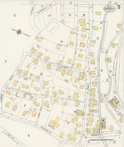 Sanborn Fire Insurance Map from Grass Valley, Nevada County, California (1912), Sheet #0005 - Complete Map Set gallery image, historic Sanborn map, vintage wall art, California California