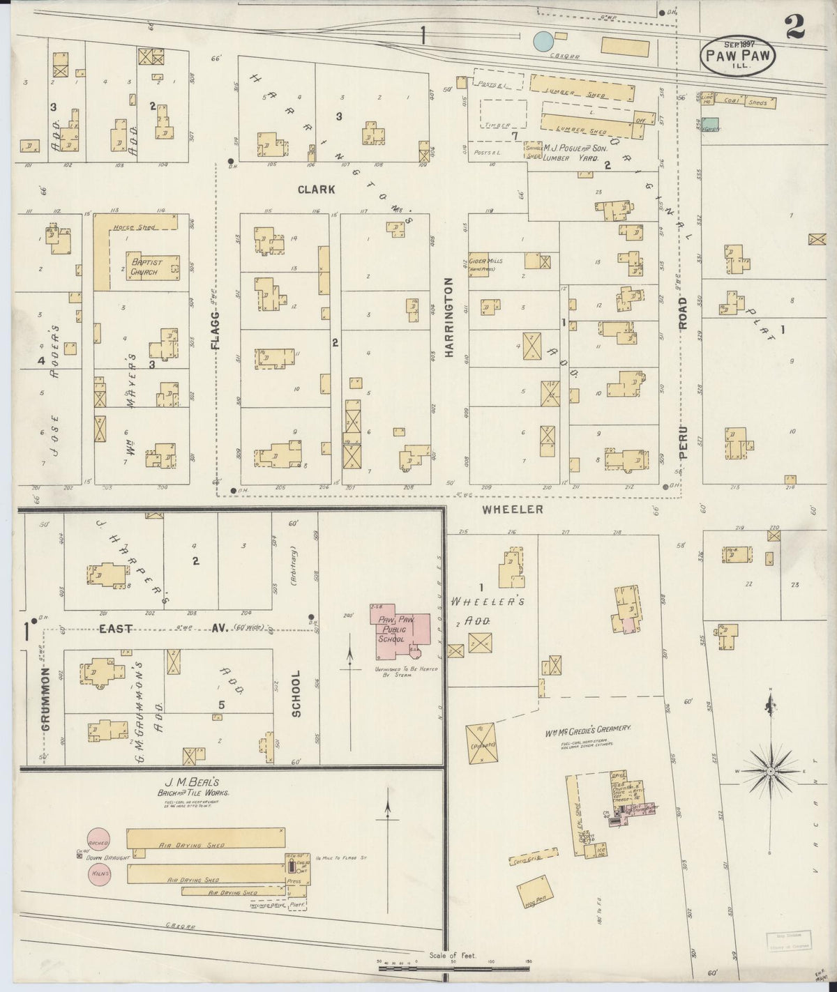 Sanborn Fire Insurance Map from Paw Paw, Lee County, Illinois (1897), Sheet #0002 - Historic Sanborn Fire Insurance Map Print, vintage old map wall art, antique decor, genealogy gift, Illinois Illinois map