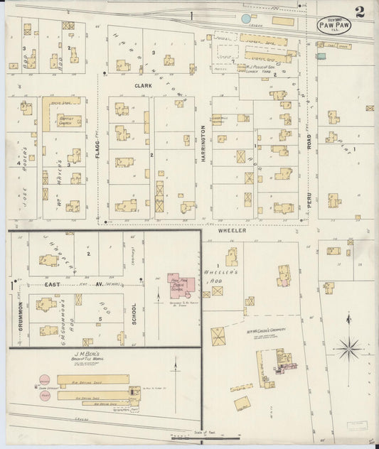 Sanborn Fire Insurance Map from Paw Paw, Lee County, Illinois (1897), Sheet #0002 - Historic Sanborn Fire Insurance Map Print, vintage old map wall art, antique decor, genealogy gift, Illinois Illinois map