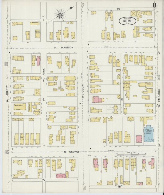 Sanborn Fire Insurance Map from Rome, Oneida County, New York (1894), Sheet #0008 - Historic Sanborn Fire Insurance Map Print, vintage old map wall art, antique decor, genealogy gift, New York New York map