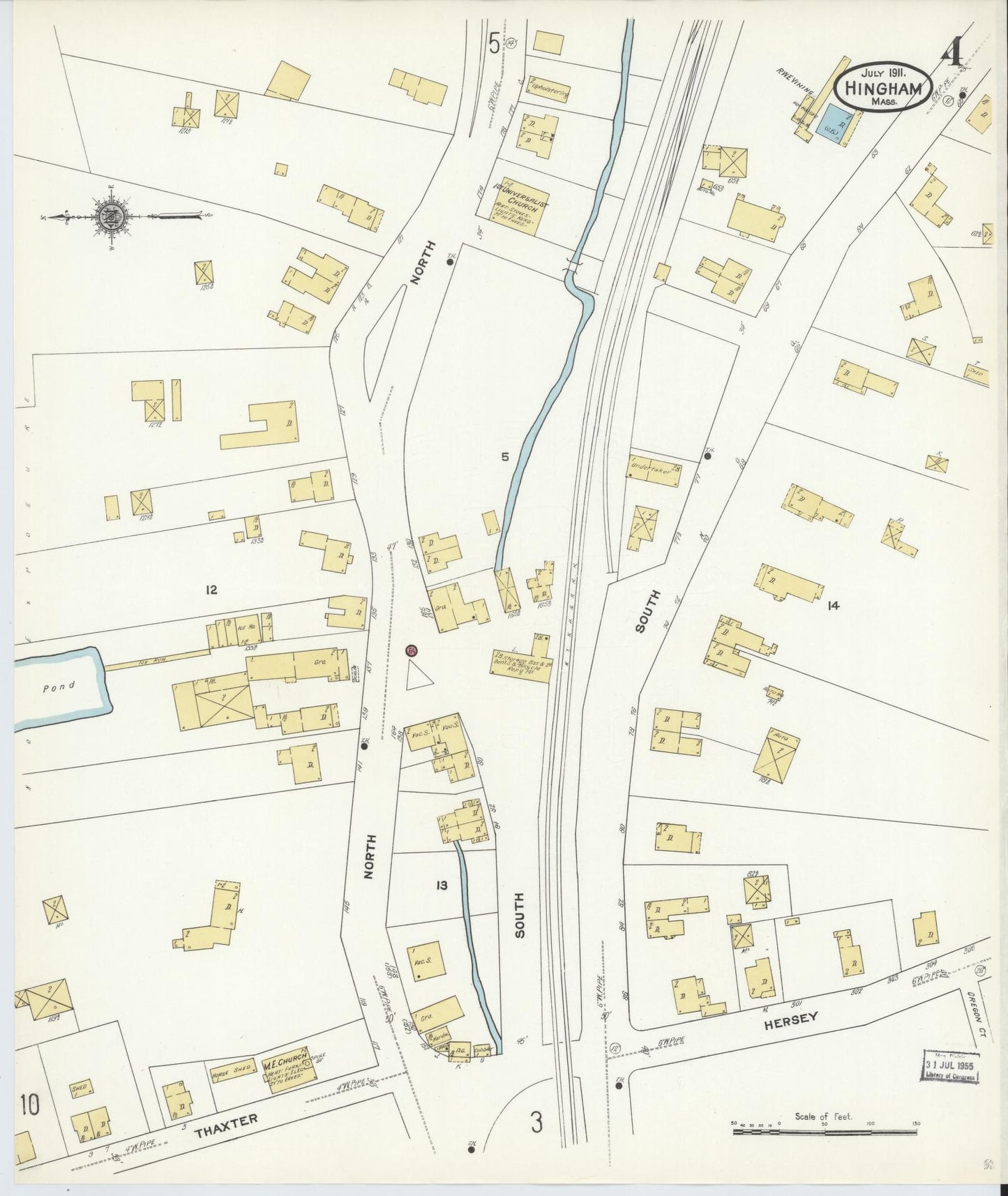 Sanborn Fire Insurance Map from Hingham, Plymouth County, Massachusetts (1911), Sheet #0004 - Complete Map Set gallery image, historic Sanborn map, vintage wall art, Massachusetts Massachusetts