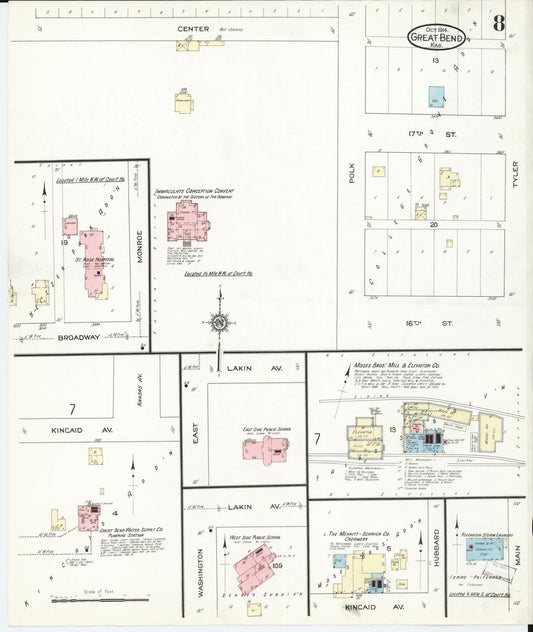 Sanborn Fire Insurance Map from Great Bend, Barton County, Kansas (1914), Sheet #0008 - Historic Sanborn Fire Insurance Map Print, vintage old map wall art, antique decor, genealogy gift, Kansas Kansas map