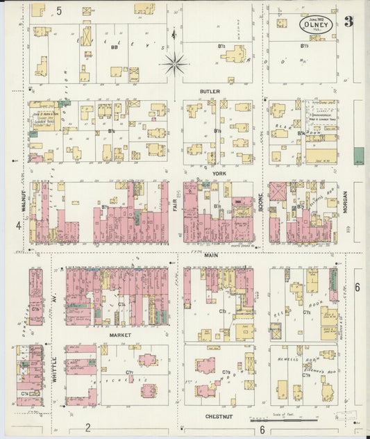 Sanborn Fire Insurance Map from Olney, Richland County, Illinois (1902), Sheet #0003 - Historic Sanborn Fire Insurance Map Print, vintage old map wall art, antique decor, genealogy gift, Illinois Illinois map