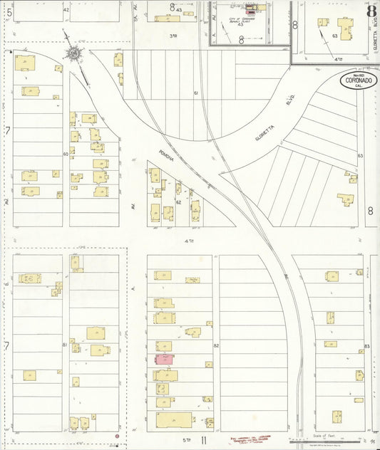 Sanborn Fire Insurance Map from Coronado, San Diego County, California (1921), Sheet #0008 - Historic Sanborn Fire Insurance Map Print, vintage old map wall art, antique decor, genealogy gift, California California map