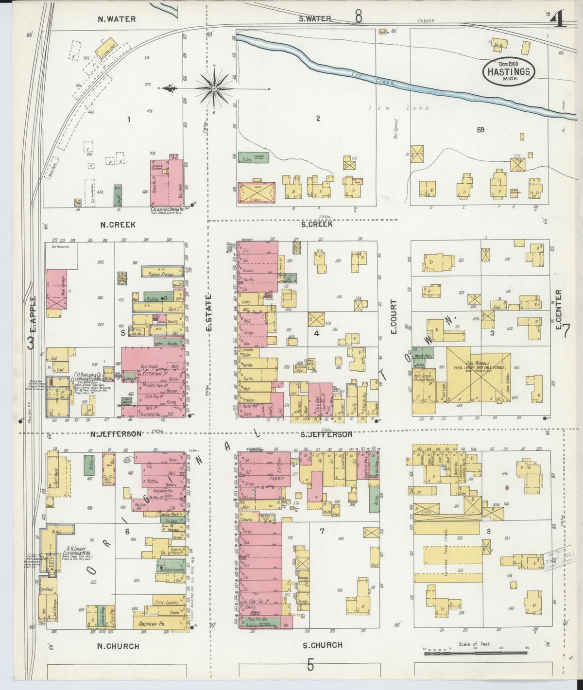 Sanborn Fire Insurance Map from Hastings, Barry County, Michigan (1900), Sheet #0004 - Complete Map Set gallery image, historic Sanborn map, vintage wall art, Michigan Michigan