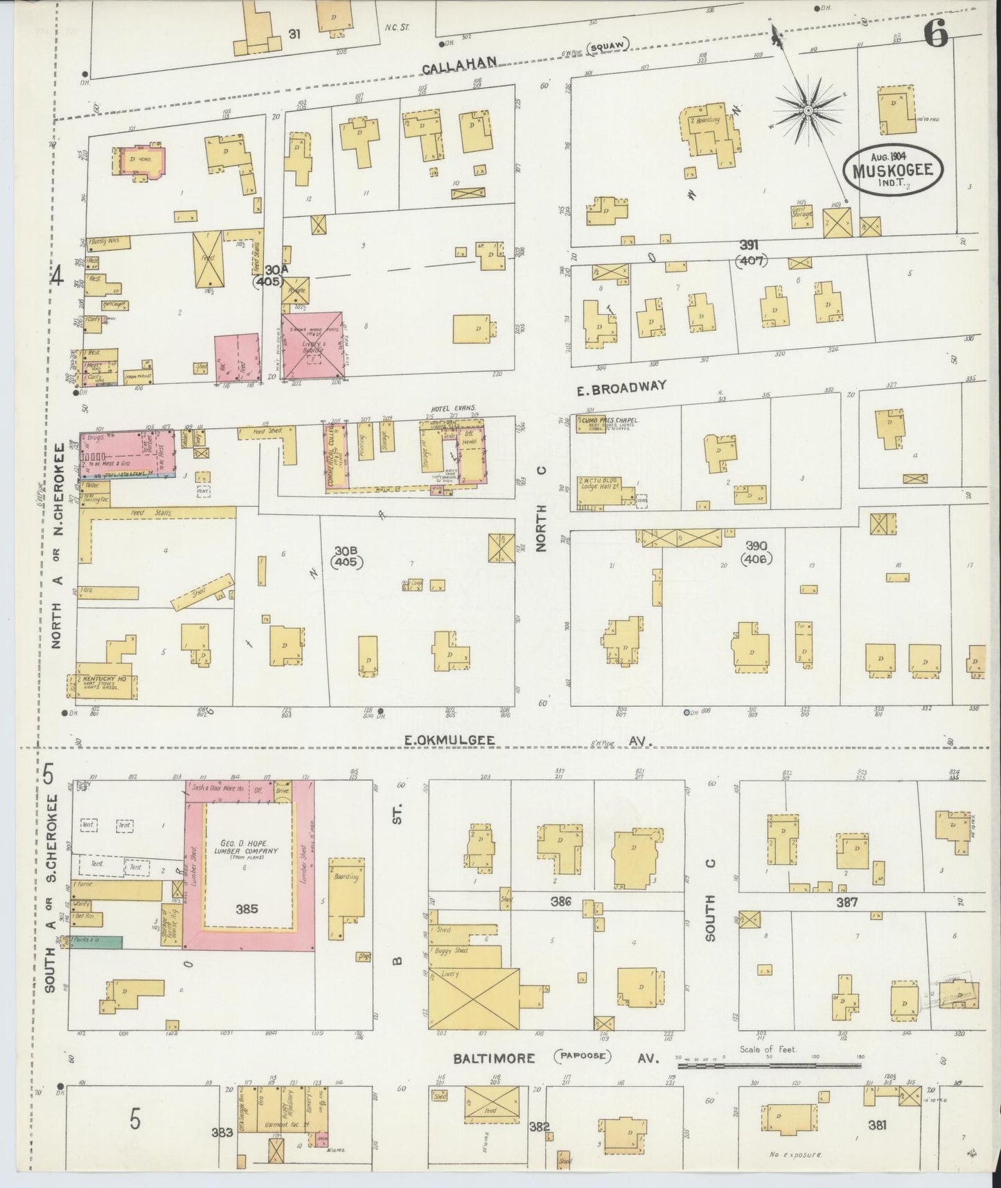 Sanborn Fire Insurance Map from Muskogee, Muskogee County, Oklahoma (1904), Sheet #0006 - Complete Map Set gallery image, historic Sanborn map, vintage wall art, Oklahoma Oklahoma