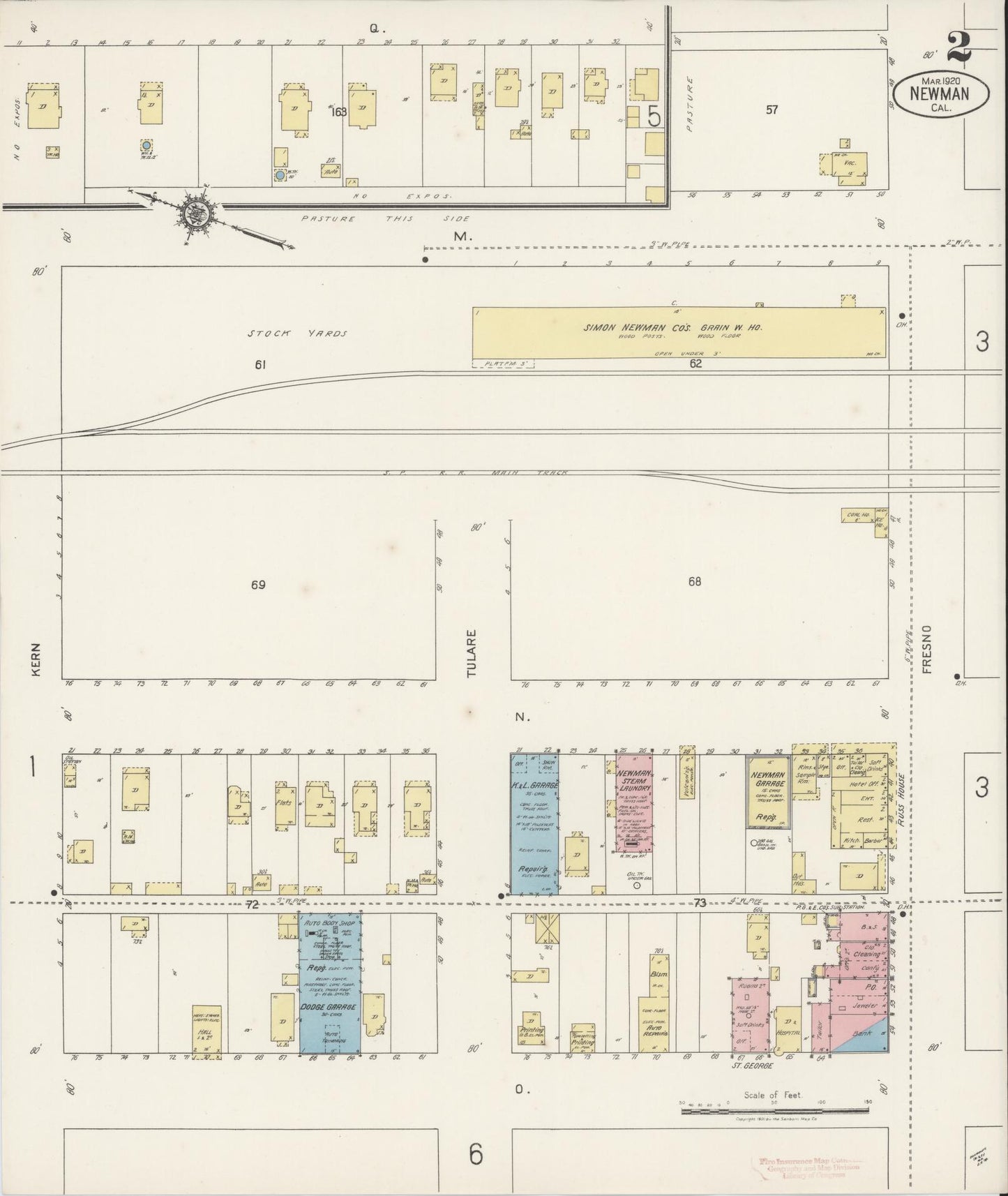 Sanborn Fire Insurance Map from Newman, Stanislaus County, California (1920), Sheet #0002 - Complete Map Set gallery image, historic Sanborn map, vintage wall art, California California