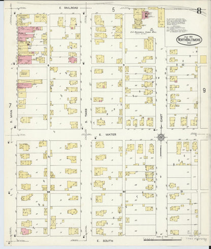Sanborn Fire Insurance Map from North Baltimore, Wood County, Ohio (1913), Sheet #0008 - Historic Sanborn Fire Insurance Map Print, vintage old map wall art, antique decor, genealogy gift, Ohio Ohio map