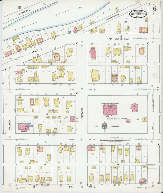 Sanborn Fire Insurance Map from West Bend, Washington County, Wisconsin (1919), Sheet #0006 - Historic Sanborn Fire Insurance Map Print, vintage old map wall art, antique decor, genealogy gift, Wisconsin Wisconsin map