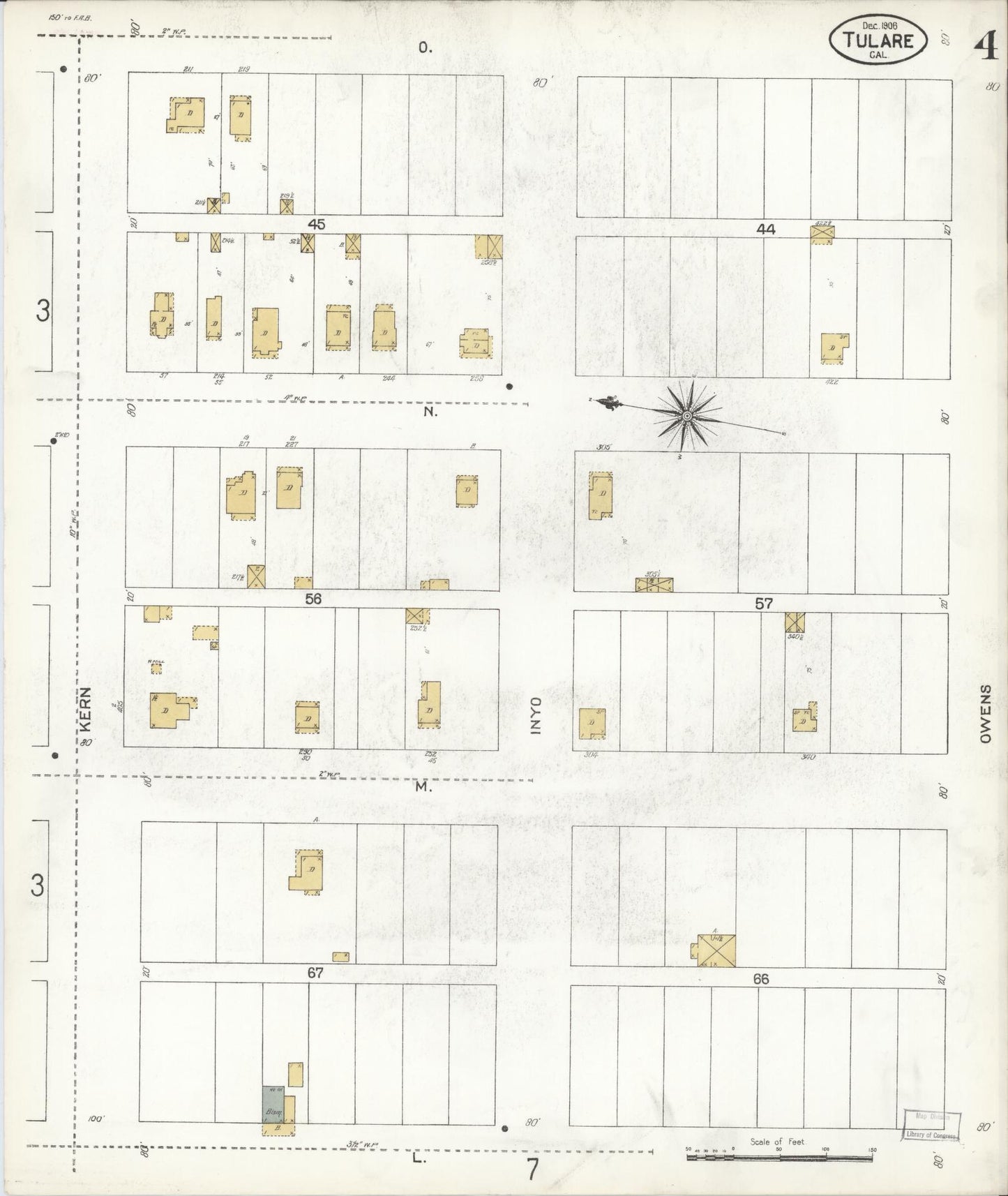 Sanborn Fire Insurance Map from Tulare, Tulare County, California (1906), Sheet #0004 - Complete Map Set gallery image, historic Sanborn map, vintage wall art, California California