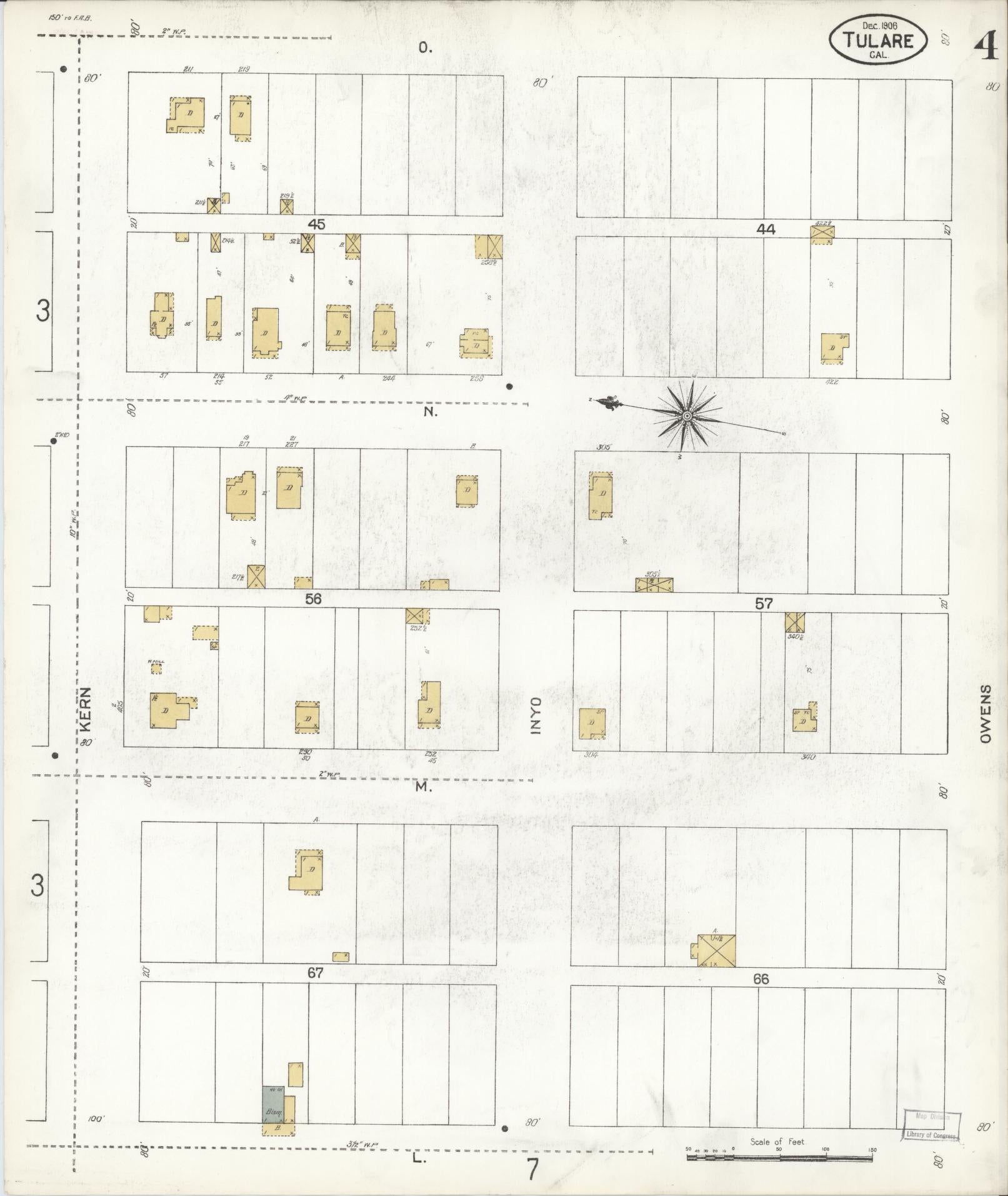 Sanborn Fire Insurance Map from Tulare, Tulare County, California (1906), Sheet #0004 - Complete Map Set gallery image, historic Sanborn map, vintage wall art, California California