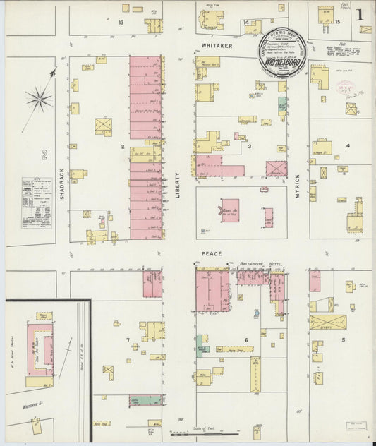 Sanborn Fire Insurance Map from Waynesboro, Burke County, Georgia (1895), Sheet #0001 - Complete Map Set gallery image, historic Sanborn map, vintage wall art, Georgia Georgia