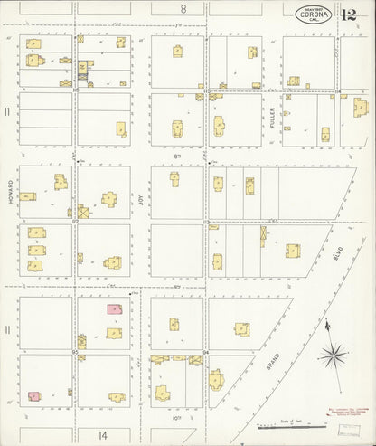 Sanborn Fire Insurance Map from Corona, Riverside County, California (1907), Sheet #0012 - Complete Map Set gallery image, historic Sanborn map, vintage wall art, California California