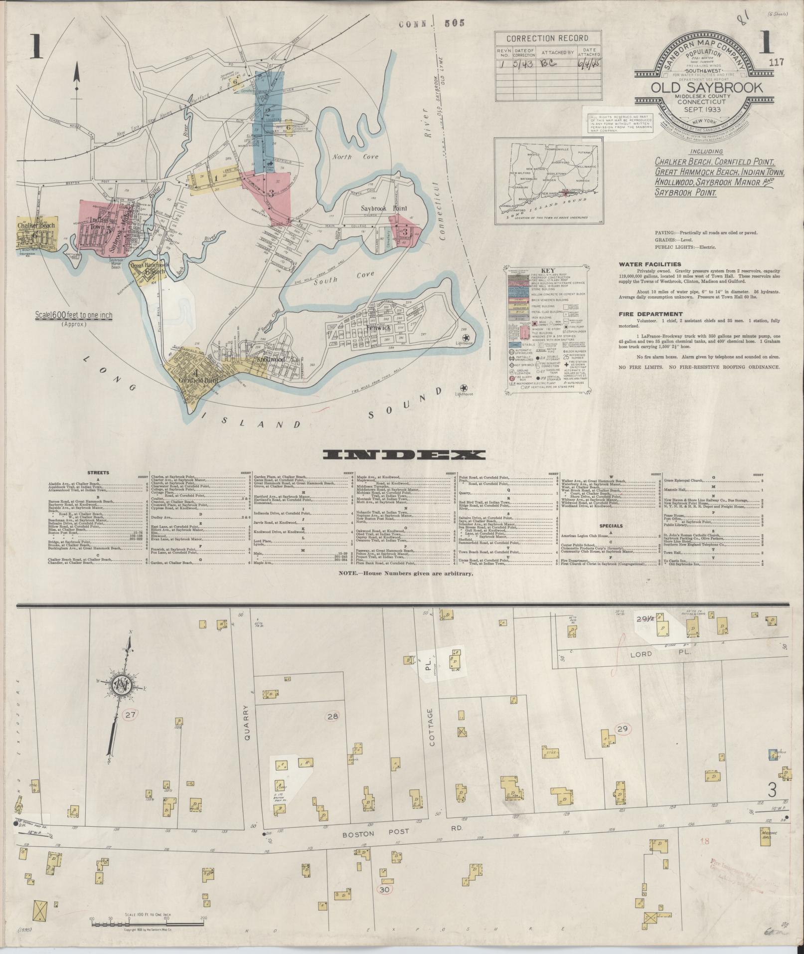 Sanborn Fire Insurance Map from Old Saybrook, Middlesex County, Connecticut (1943), Sheet #0001 - Complete Map Set gallery image, historic Sanborn map, vintage wall art, Connecticut Connecticut