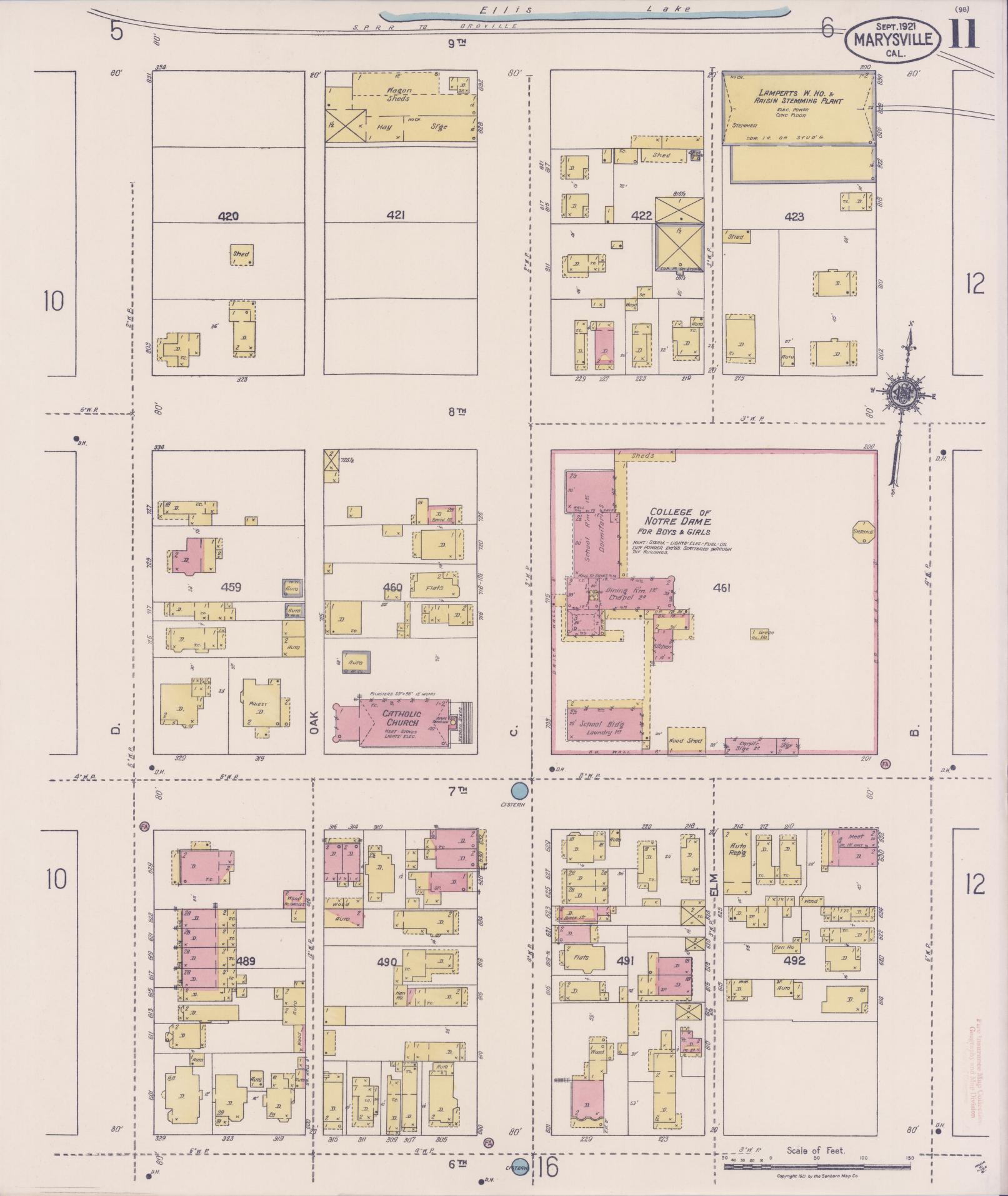 Sanborn Fire Insurance Map from Marysville, Yuba County, California (1921), Sheet #0011 - Historic Sanborn Fire Insurance Map Print, vintage old map wall art, antique decor, genealogy gift, California California map