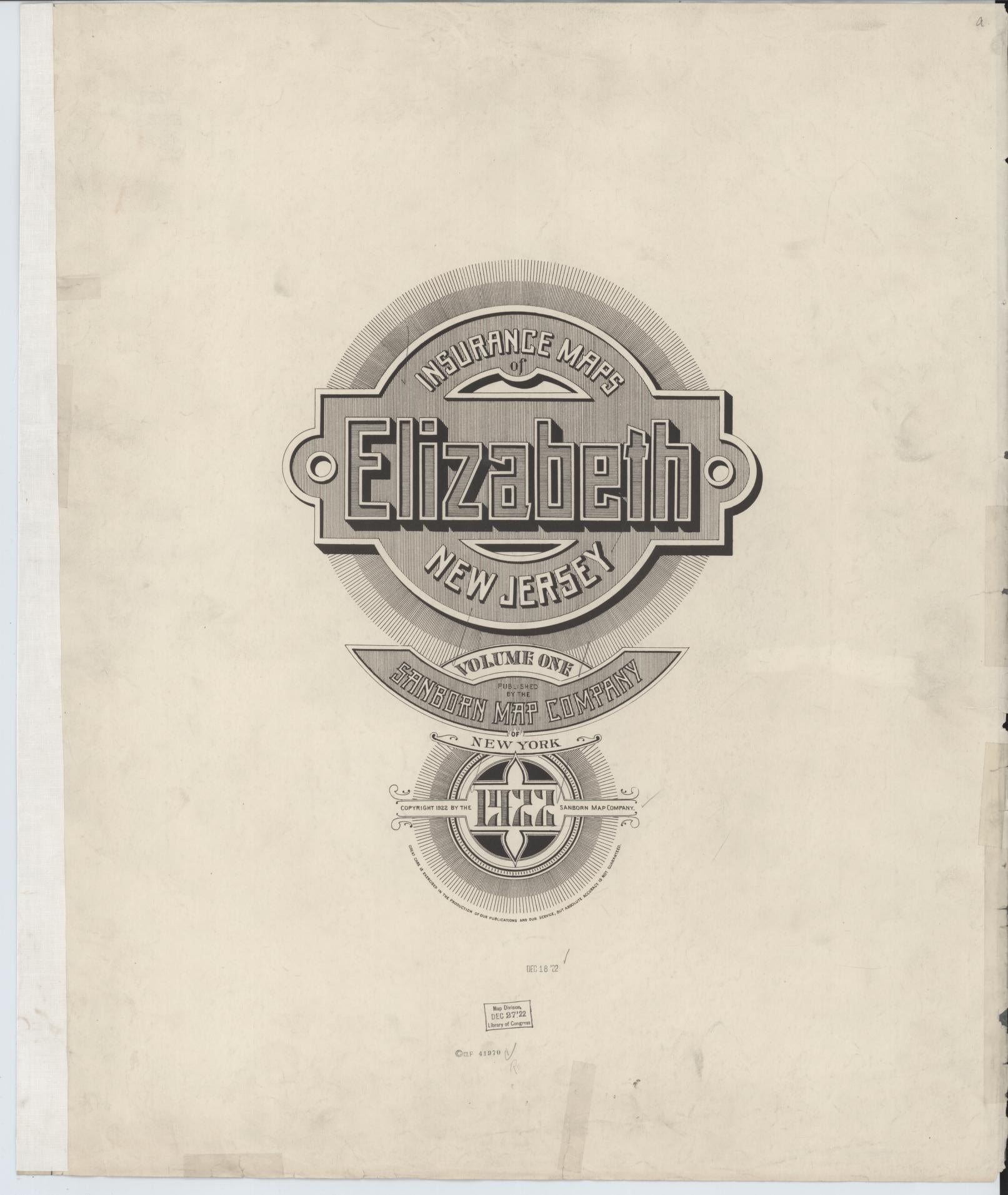 Sanborn Fire Insurance Map from Elizabeth, Union County, New Jersey. (1922) – Historic Sanborn Fire Insurance Map Print