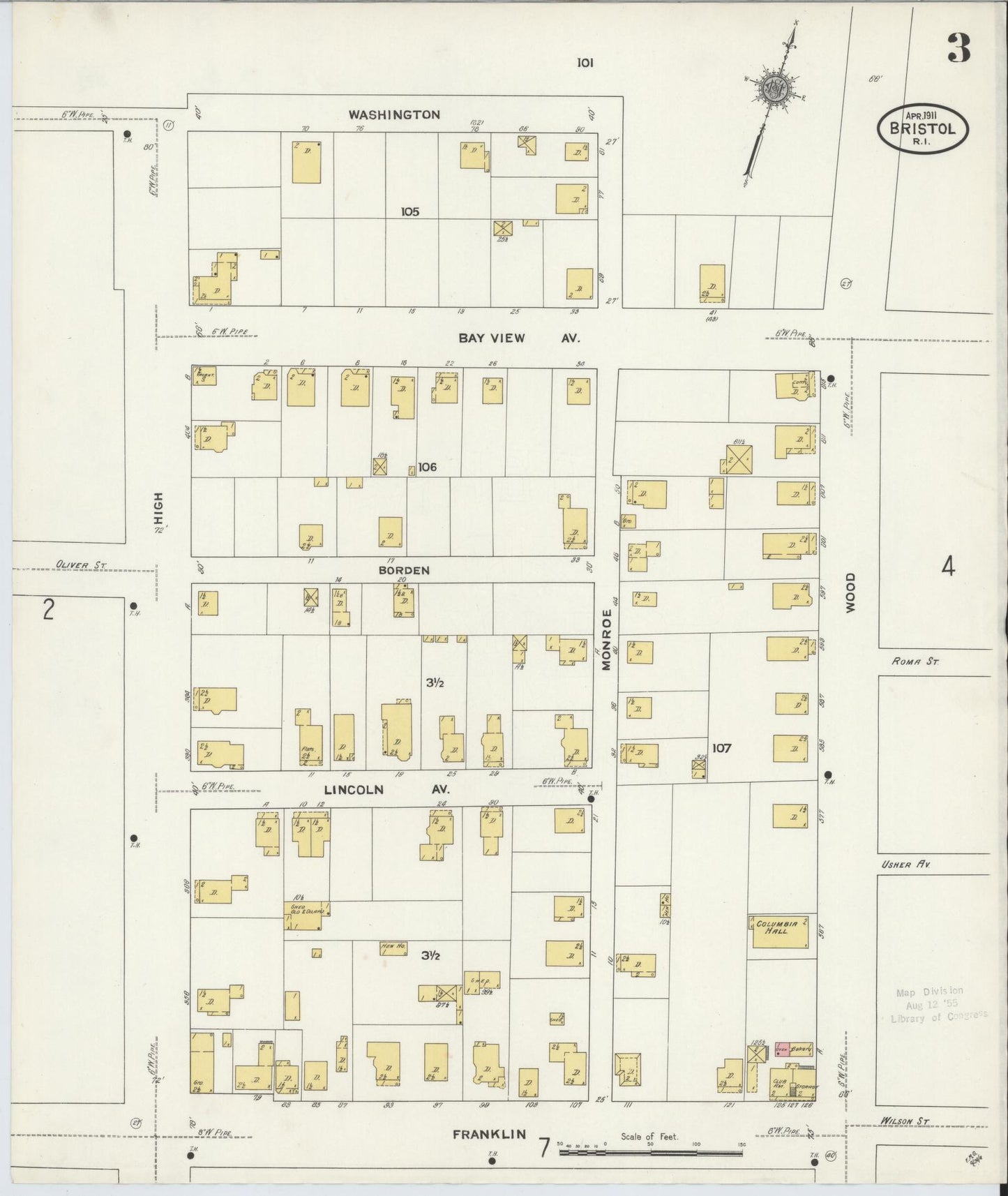 Sanborn Fire Insurance Map from Bristol, Bristol County, Rhode Island (1911), Sheet #0003 - Complete Map Set gallery image, historic Sanborn map, vintage wall art, Rhode Island Rhode Island