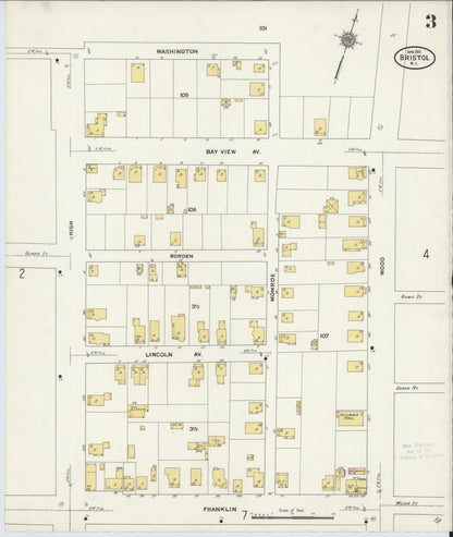 Sanborn Fire Insurance Map from Bristol, Bristol County, Rhode Island (1911), Sheet #0003 - Complete Map Set gallery image, historic Sanborn map, vintage wall art, Rhode Island Rhode Island