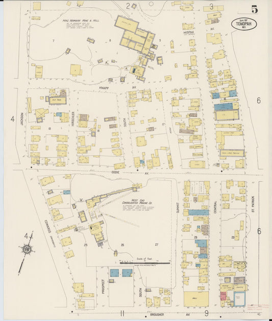 Sanborn Fire Insurance Map from Tonopah, Nye County, Nevada (1917), Sheet #0005 - Historic Sanborn Fire Insurance Map Print, vintage old map wall art, antique decor, genealogy gift, Nevada Nevada map