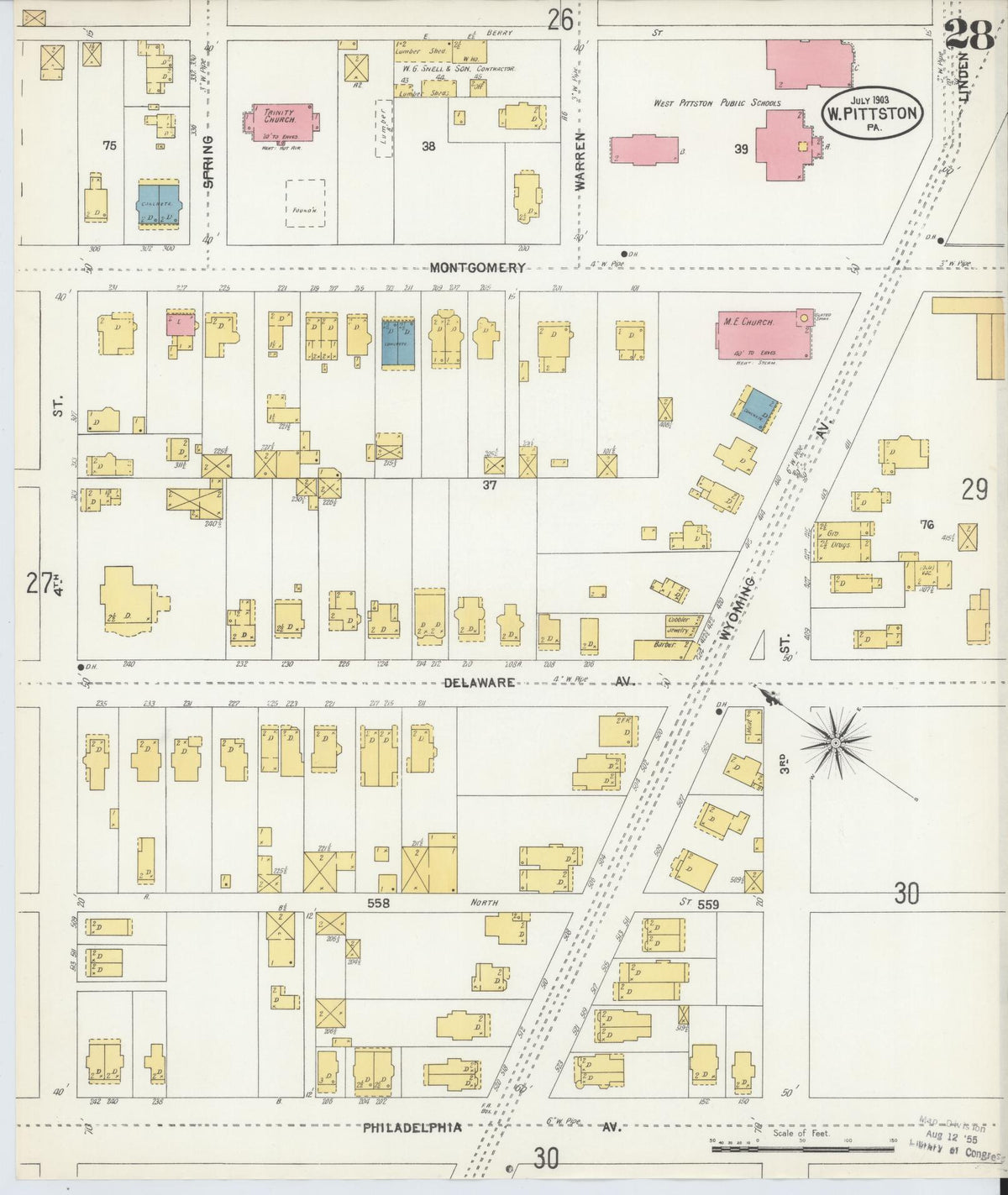 Sanborn Fire Insurance Map from Pittston, Luzerne County, Pennsylvania (1903), Sheet #0028 - Complete Map Set gallery image, historic Sanborn map, vintage wall art, Pennsylvania Pennsylvania