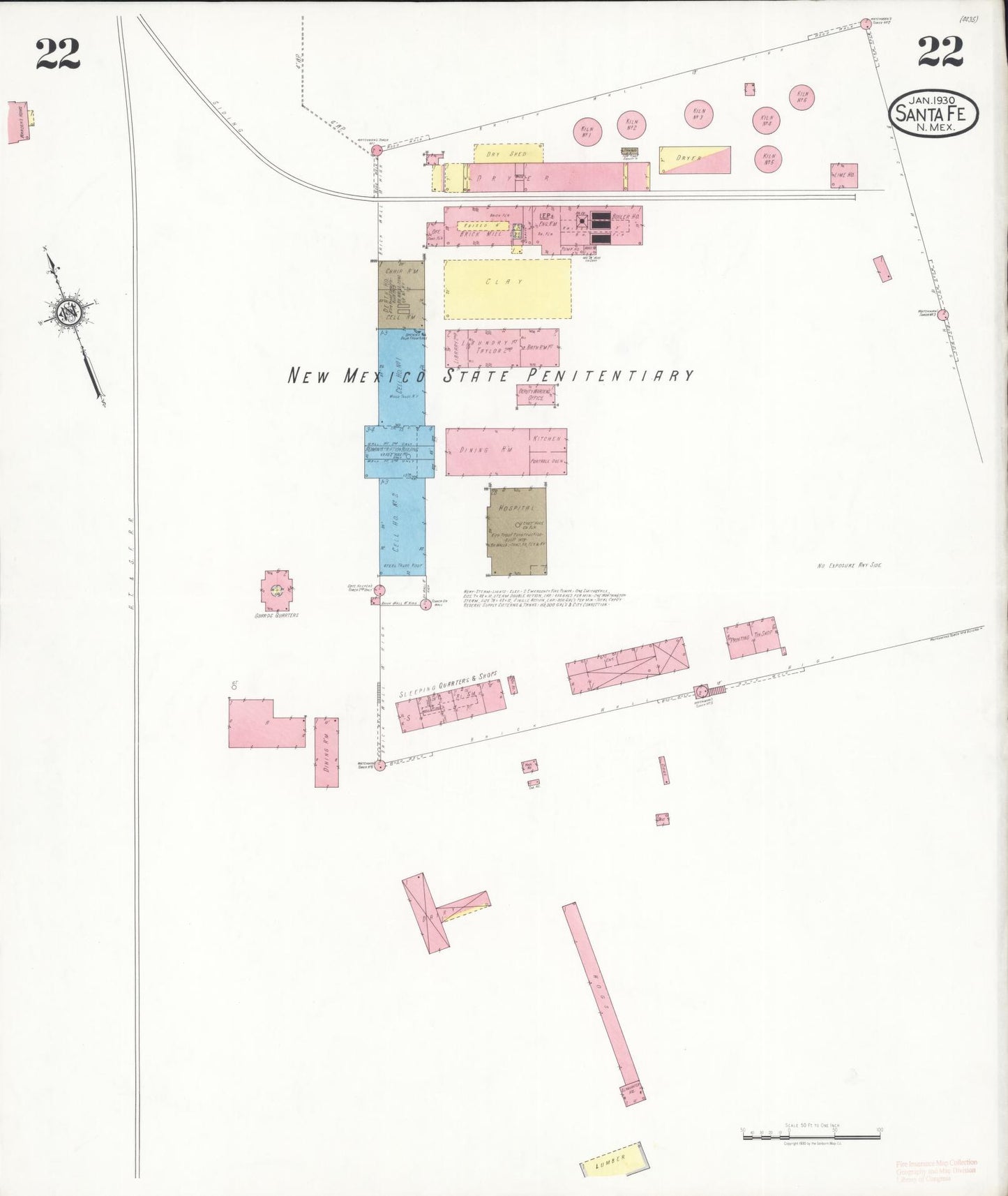 Sanborn Fire Insurance Map from Santa Fe, Santa Fe County, New Mexico (1930), Sheet #0022 - Complete Map Set gallery image, historic Sanborn map, vintage wall art, New Mexico New Mexico