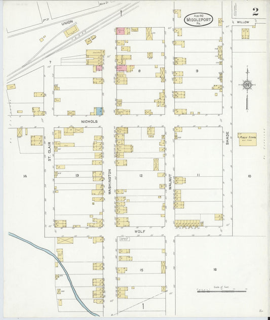Sanborn Fire Insurance Map from Middleport, Schuylkill County, Pennsylvania (1912), Sheet #0002 - Historic Sanborn Fire Insurance Map Print, vintage old map wall art, antique decor, genealogy gift, Pennsylvania Pennsylvania map