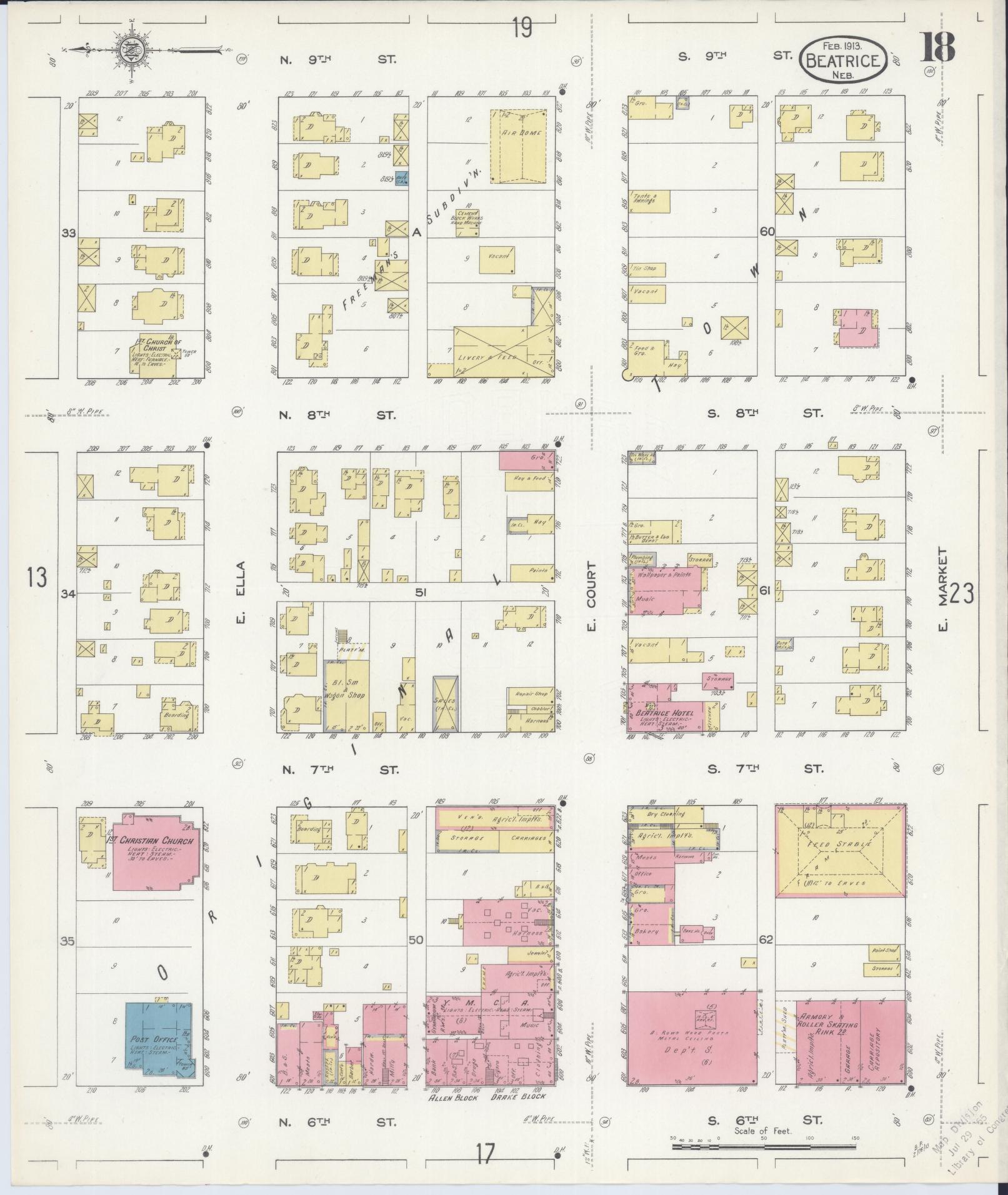 Sanborn Fire Insurance Map from Beatrice, Gage County, Nebraska (1913), Sheet #0018 - Complete Map Set gallery image, historic Sanborn map, vintage wall art, Nebraska Nebraska