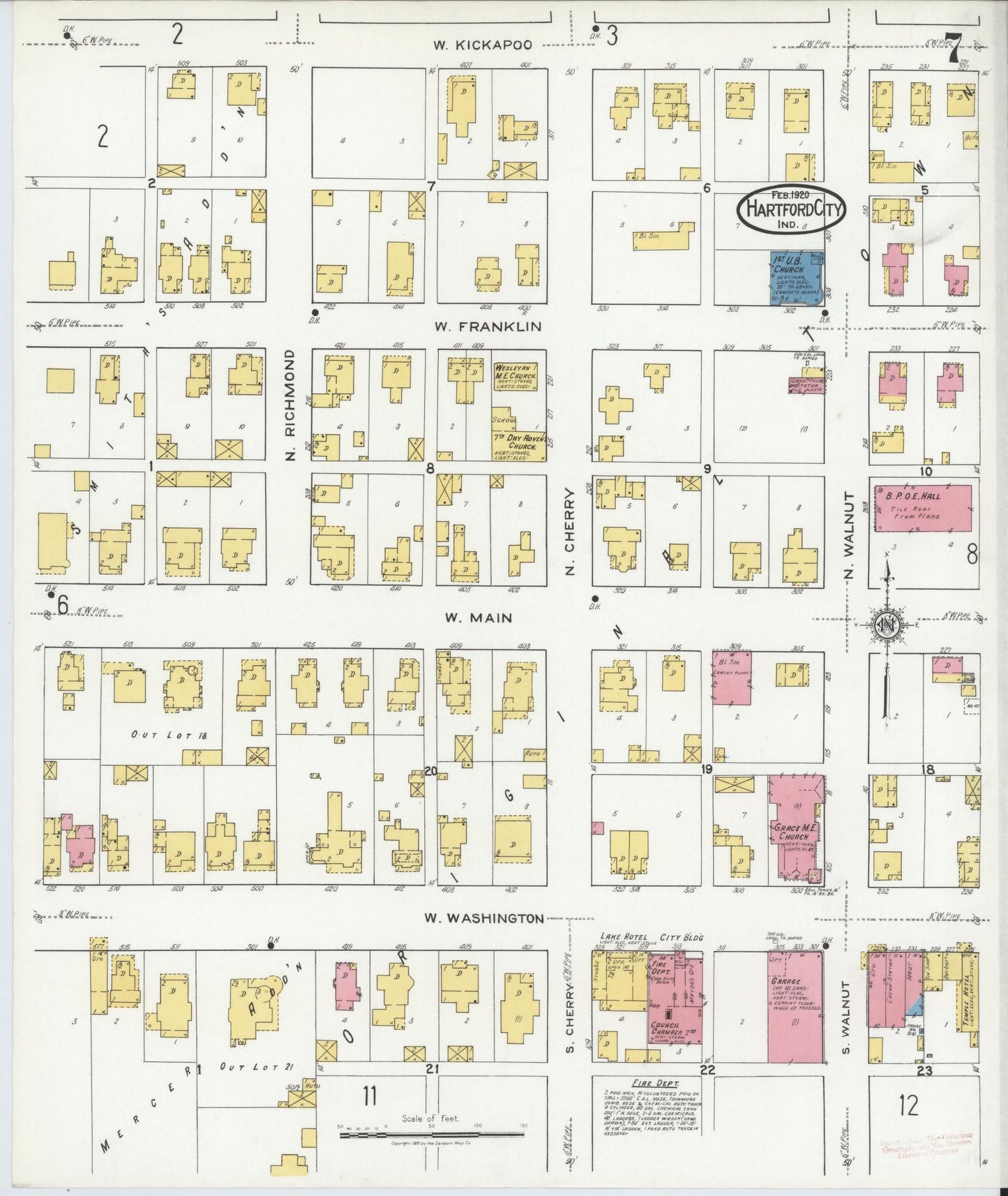 Sanborn Fire Insurance Map from Hartford City, Blackford County, Indiana (1920), Sheet #0007 - Complete Map Set gallery image, historic Sanborn map, vintage wall art, Indiana Indiana