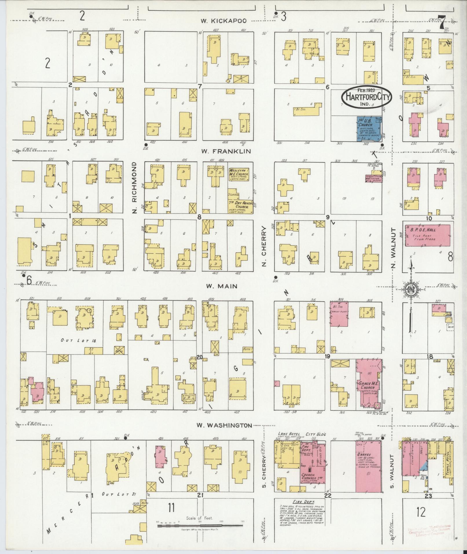 Sanborn Fire Insurance Map from Hartford City, Blackford County, Indiana (1920), Sheet #0007 - Complete Map Set gallery image, historic Sanborn map, vintage wall art, Indiana Indiana