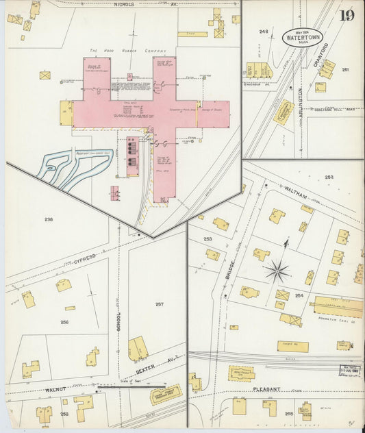 Sanborn Fire Insurance Map from Watertown, Middlesex County, Massachusetts (1904), Sheet #0019 - Historic Sanborn Fire Insurance Map Print, vintage old map wall art, antique decor, genealogy gift, Massachusetts Massachusetts map