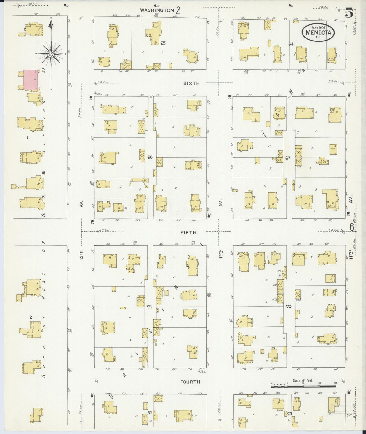 Sanborn Fire Insurance Map from Mendota, La Salle County, Illinois (1909), Sheet #0005 - Complete Map Set gallery image, historic Sanborn map, vintage wall art, Illinois Illinois