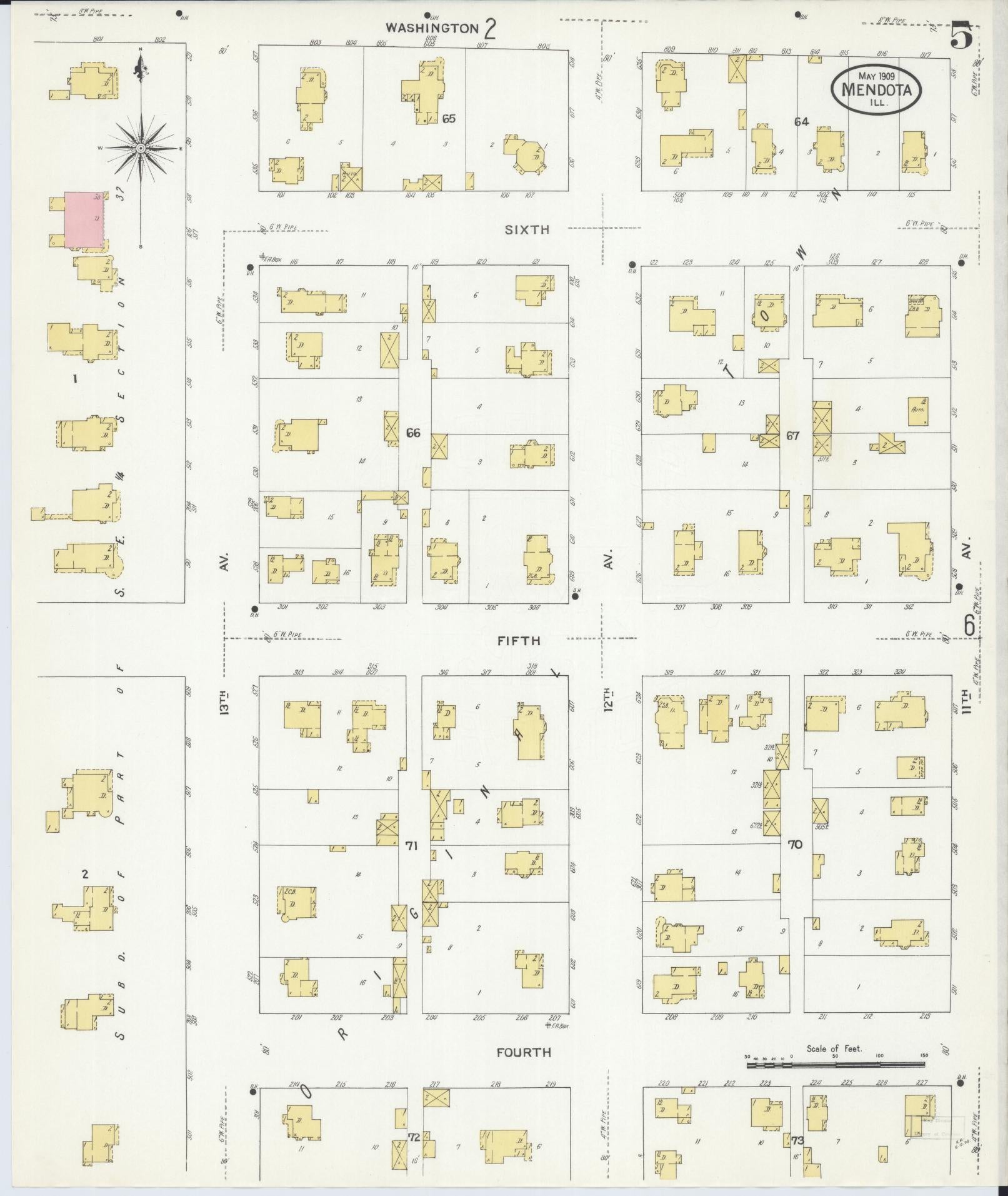 Sanborn Fire Insurance Map from Mendota, La Salle County, Illinois (1909), Sheet #0005 - Complete Map Set gallery image, historic Sanborn map, vintage wall art, Illinois Illinois