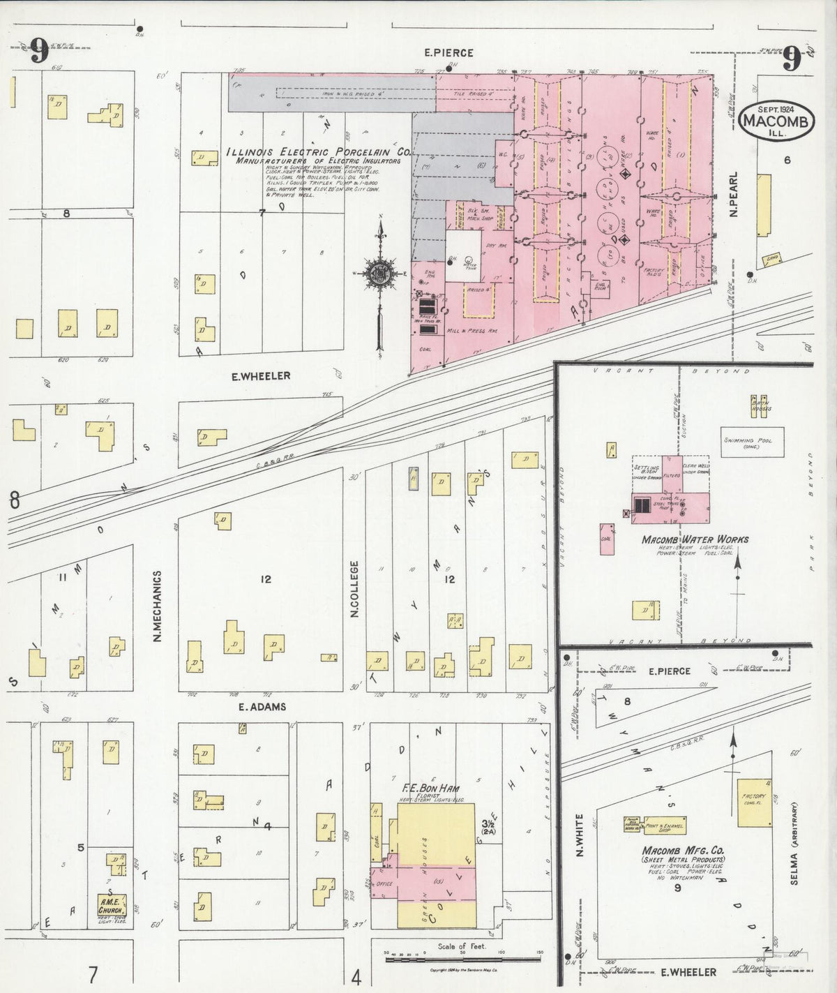 Sanborn Fire Insurance Map from Macomb, Mcdonough County, Illinois (1924), Sheet #0009 - Complete Map Set gallery image, historic Sanborn map, vintage wall art, Illinois Illinois