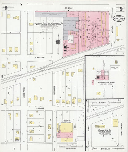 Sanborn Fire Insurance Map from Macomb, Mcdonough County, Illinois (1924), Sheet #0009 - Complete Map Set gallery image, historic Sanborn map, vintage wall art, Illinois Illinois
